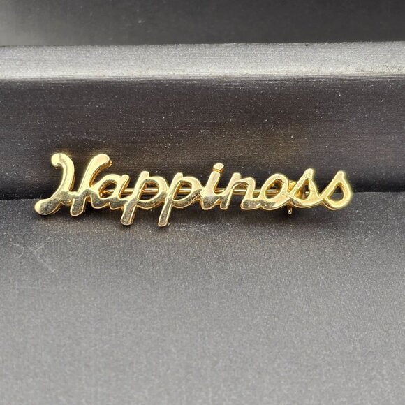 Unbranded Jewelry - VTG 'Happiness' Gold-Plated Brooch Pin 1 3/8" Script Inspirational Personalized